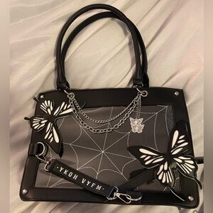 Black Butterfly Chain Leather Tote Bag